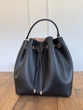 kate spade Black Leather Drawstring Hobo
